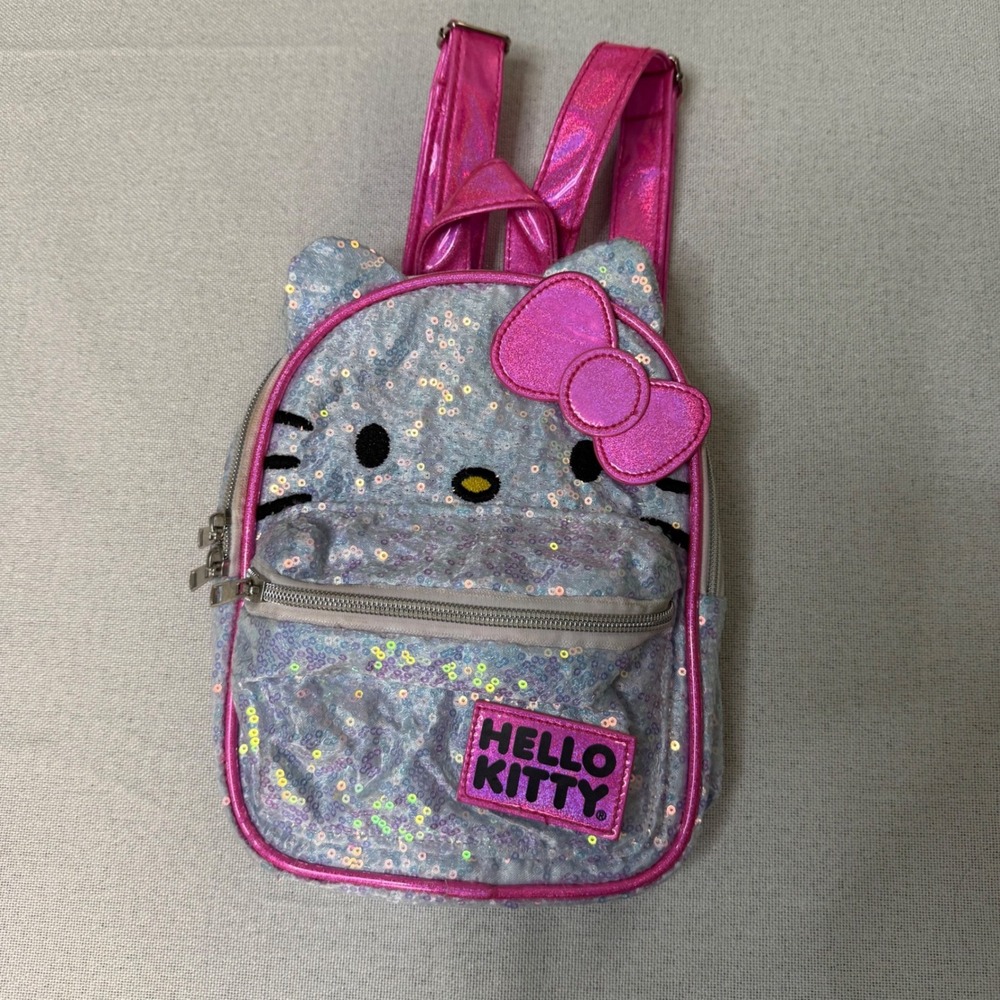 Sanrio Hello Kitty Kids Mini Backpack Iridescent Sequins Pink Bow 10in Bag